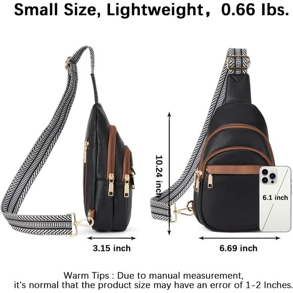 Women Black Imported PU Leather Small Crossbody Chest Sling Fanny Travel Bag - Picture 3 of 9